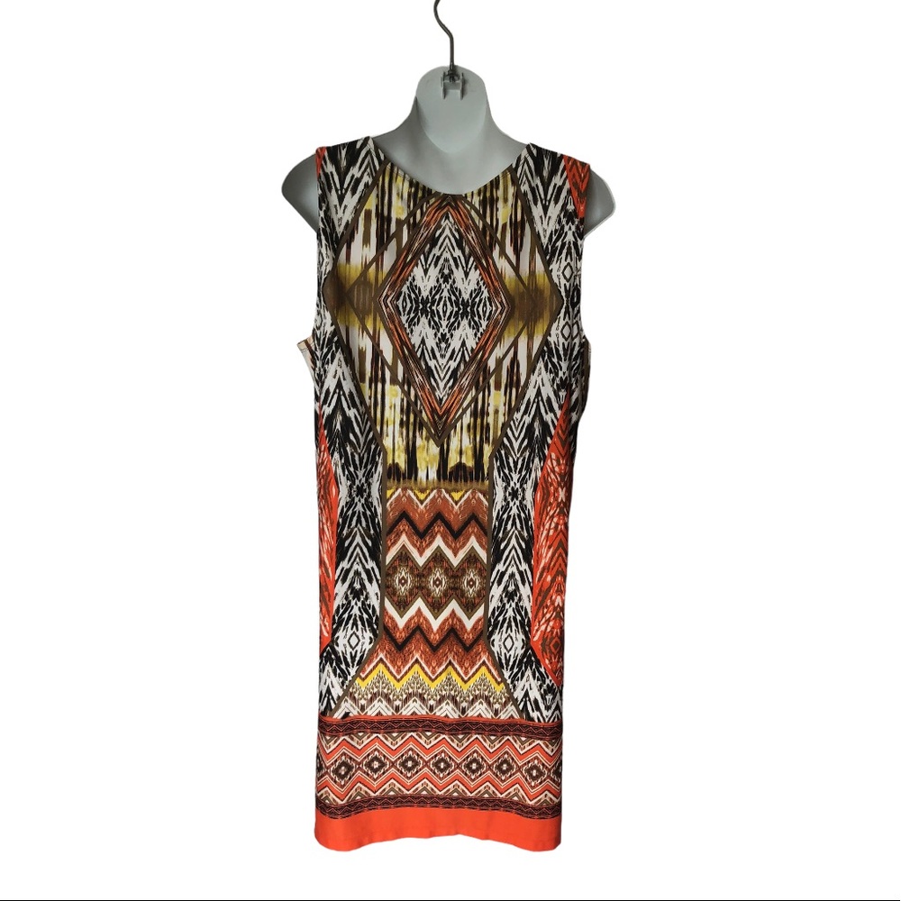 MKS Brand Geometrical Print Shift Dress with Front Zipper Detail size L Large - Picture 9 of 9